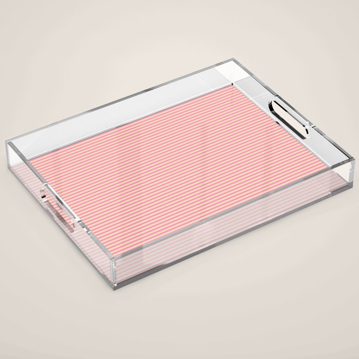 Fine Stripes Narrow Stripe Pattern Pink Cream Acrylic Tray Gallery Image 1