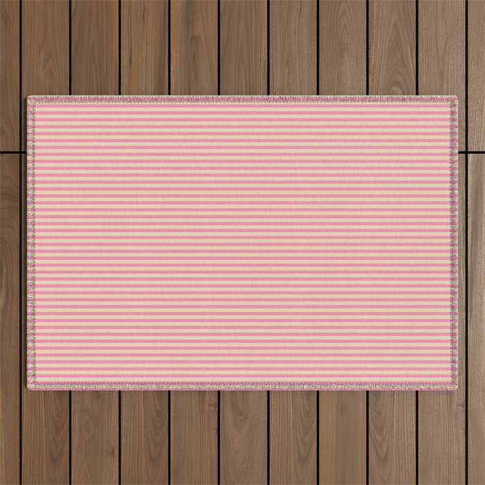 Fine Stripes Narrow Stripe Pattern Pink Cream Outdoor Rug Gallery Image 1