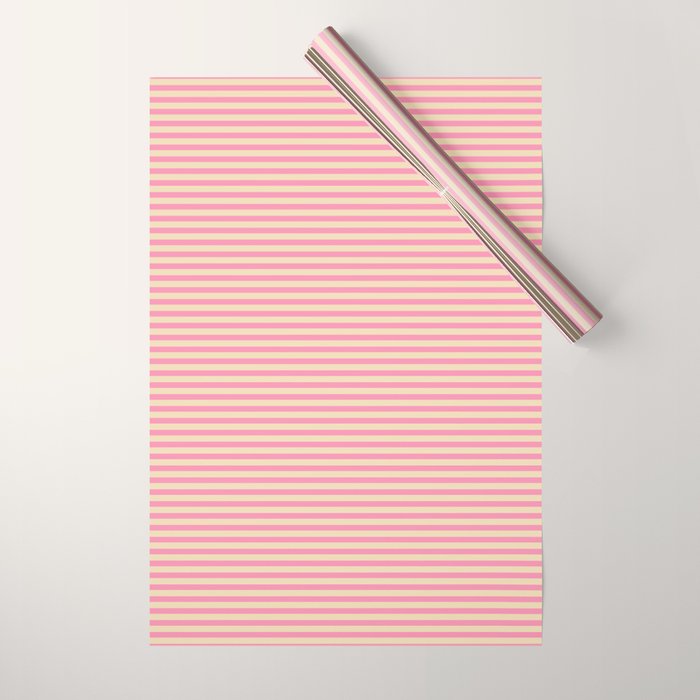 Fine Stripes Narrow Stripe Pattern Pink Cream Wrapping Paper Gallery Image 1