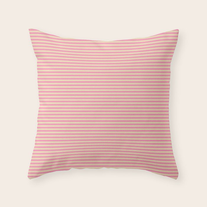 Fine Stripes Narrow Stripe Pattern Pink Cream Throw Pillow Gallery Image 6