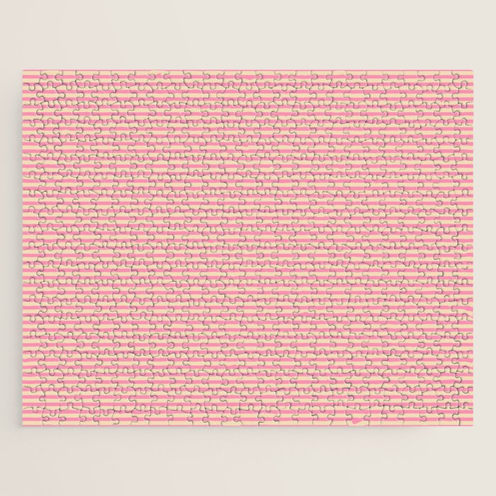 Fine Stripes Narrow Stripe Pattern Pink Cream Jigsaw Puzzle Gallery Image 1