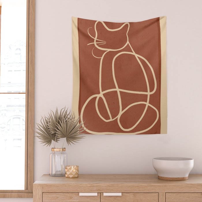 Abstract Line Art Cat 7 Wall Tapestry Gallery Image 2