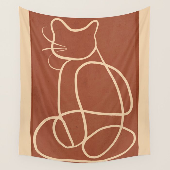 Abstract Line Art Cat 7 Wall Tapestry Gallery Image 4