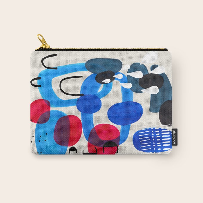 Mid Century Modern Abstract Colorful Art Patterns Ocean Blue Turquoise Grey Carry All Pouch Gallery Image 1