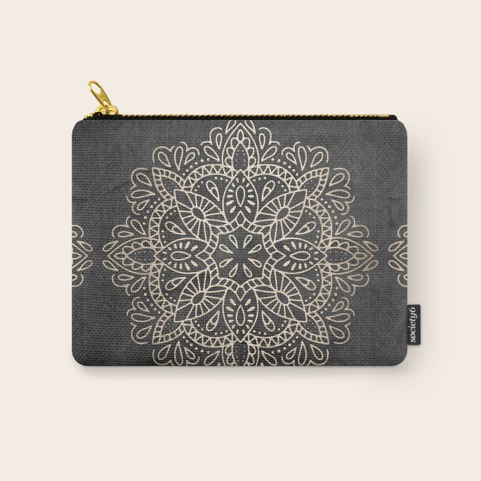 Mandala White Gold on Dark Gray Carry All Pouch Gallery Image 1