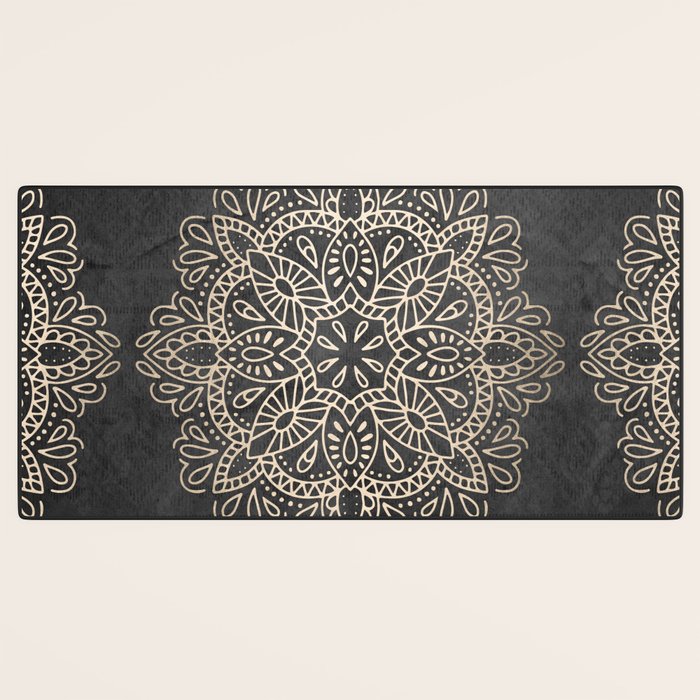 Mandala White Gold on Dark Gray Desk Mat Gallery Image 3