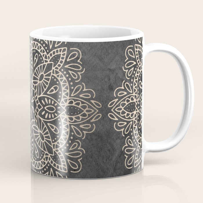Mandala White Gold on Dark Gray Coffee Mug Gallery Image 1