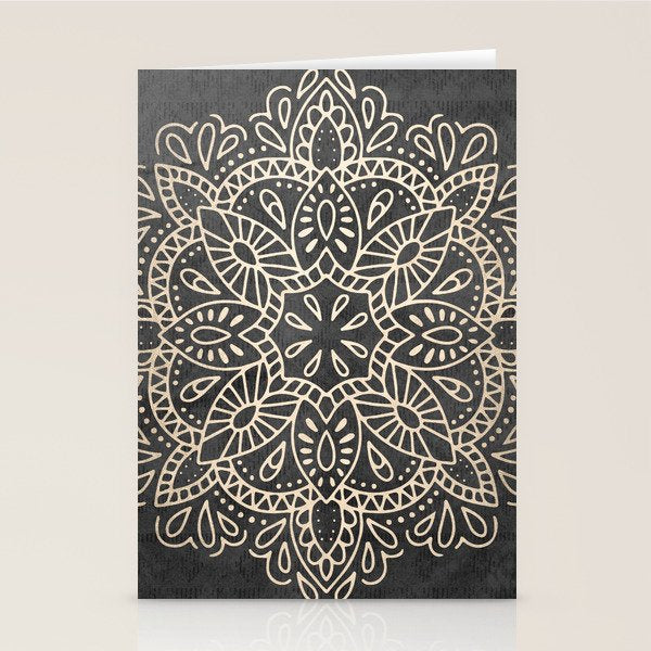 Mandala White Gold on Dark Gray Stationery Card Gallery Image 2