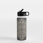 Mandala White Gold on Dark Gray Water Bottle Gallery Image 1