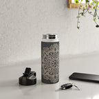 Mandala White Gold on Dark Gray Water Bottle Gallery Image 4