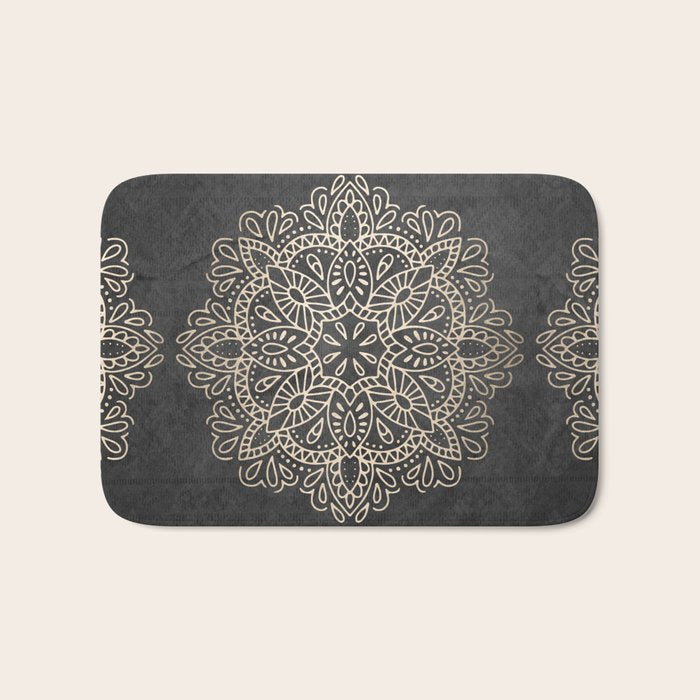 Mandala White Gold on Dark Gray Bath Mat Gallery Image 1