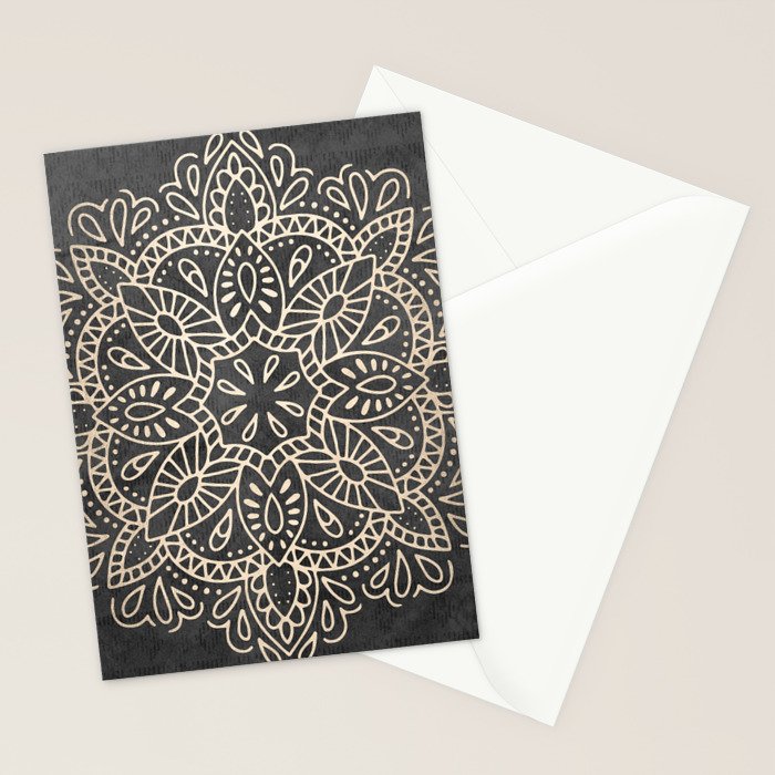 Mandala White Gold on Dark Gray Stationery Card Gallery Image 2