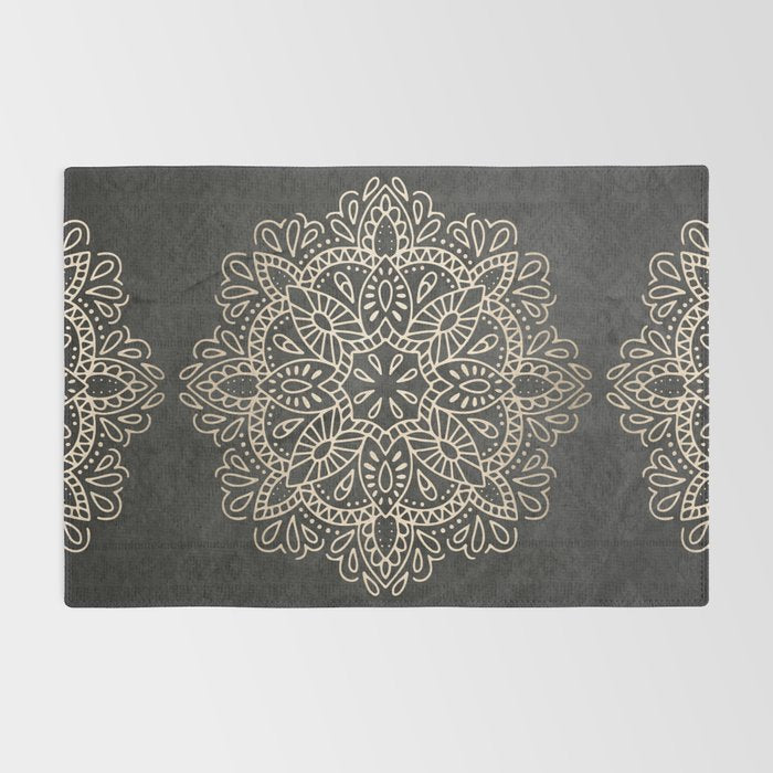Mandala White Gold on Dark Gray Rug Gallery Image 2