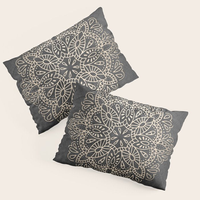 Mandala White Gold on Dark Gray Pillow Sham Gallery Image 3