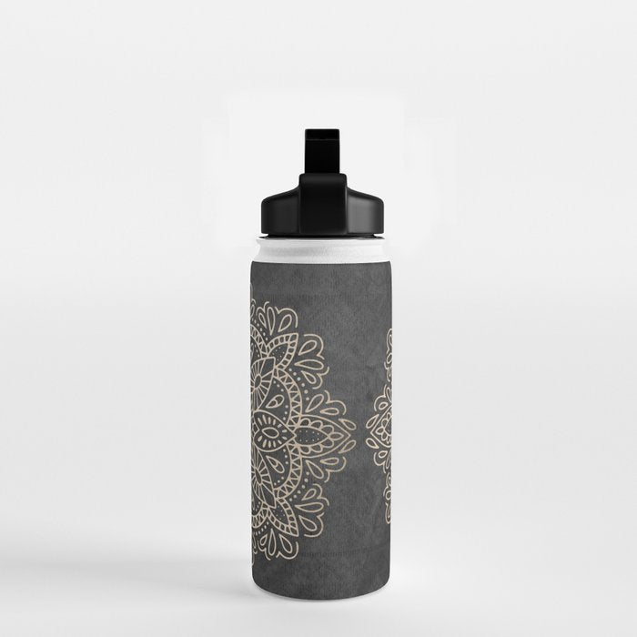 Mandala White Gold on Dark Gray Water Bottle Gallery Image 2