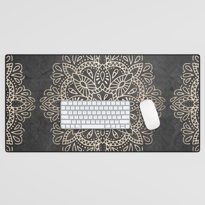 Mandala White Gold on Dark Gray Desk Mat Gallery Image 1
