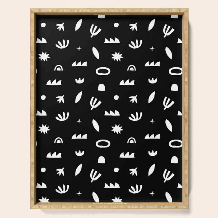 Black and white abstract organic shape pattern Serving Tray Gallery Image 1