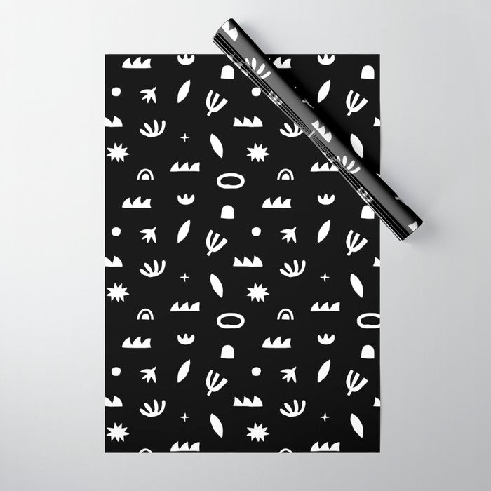 Black and white abstract organic shape pattern Wrapping Paper Gallery Image 1