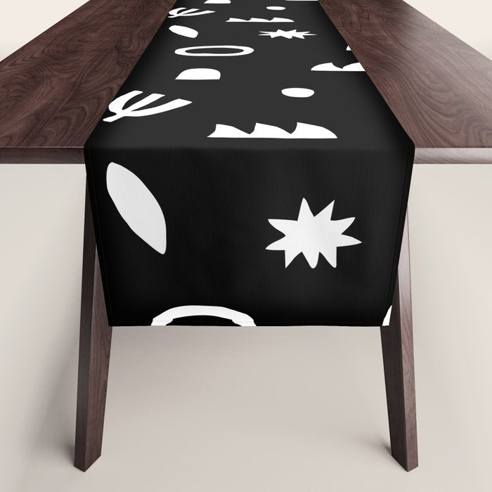 Black and white abstract organic shape pattern Table Runner Gallery Image 1
