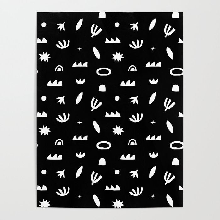 Black and white abstract organic shape pattern Poster Gallery Image 1