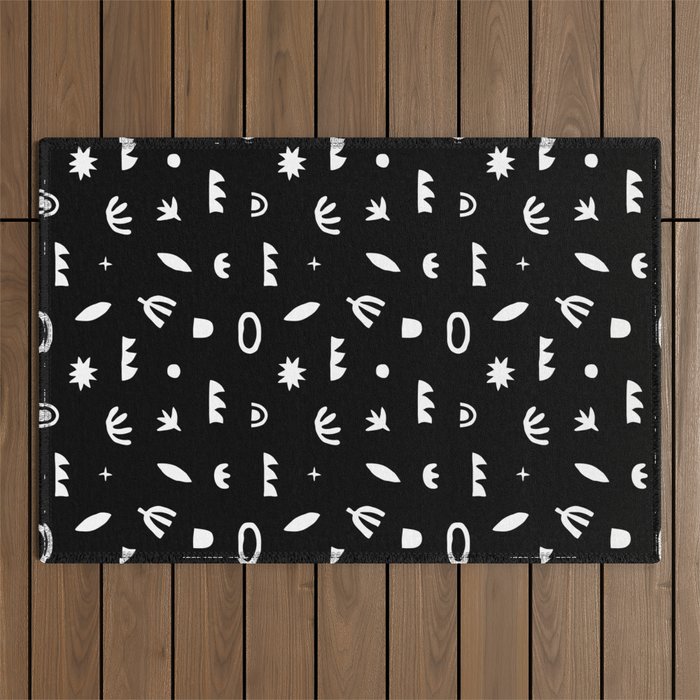Black and white abstract organic shape pattern Outdoor Rug Gallery Image 1