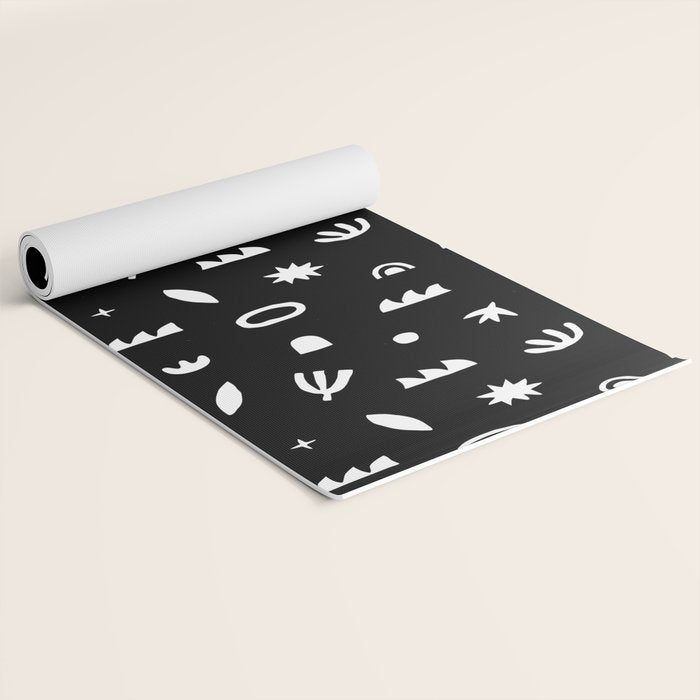Black and white abstract organic shape pattern Yoga Mat Gallery Image 2