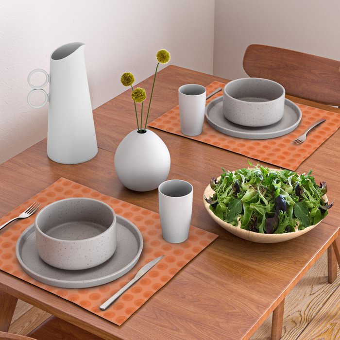 Orange 1970s Retro Inspired Polka Dot Pattern Placemat Gallery Image 2
