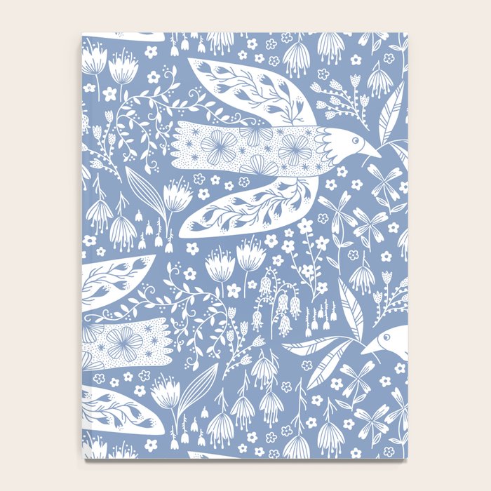 Doves and Flowers Bird Art White on Blue Notebook Gallery Image 4