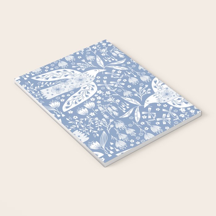 Doves and Flowers Bird Art White on Blue Notebook Gallery Image 3
