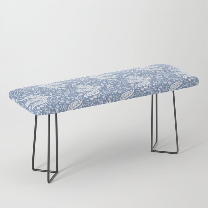 Doves and Flowers Bird Art White on Blue Bench Gallery Image 1