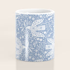 Doves and Flowers Bird Art White on Blue Coffee Mug Gallery Image 4
