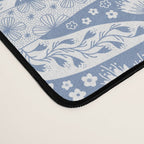 Doves and Flowers Bird Art White on Blue Desk Mat Gallery Image 4