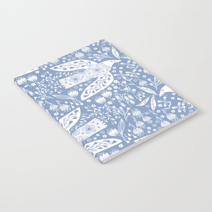 Doves and Flowers Bird Art White on Blue Notebook Gallery Image 1