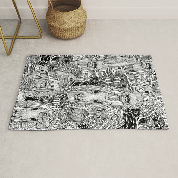 cryptid crowd black white Rug Gallery Image 1