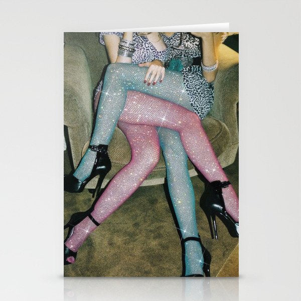 GIRLS PARTY TIME | digital collage art by Yana Potter | sparkle pantyhose | diamonds | love  Stationery Card Gallery Image 1