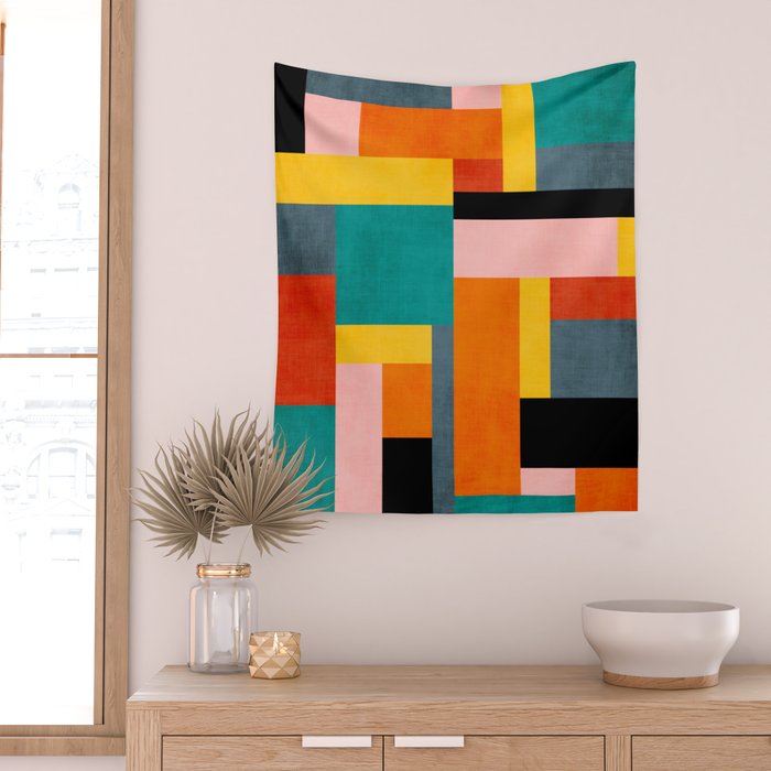 Colorful Geometric Modern Patchwork Design Wall Tapestry Gallery Image 2