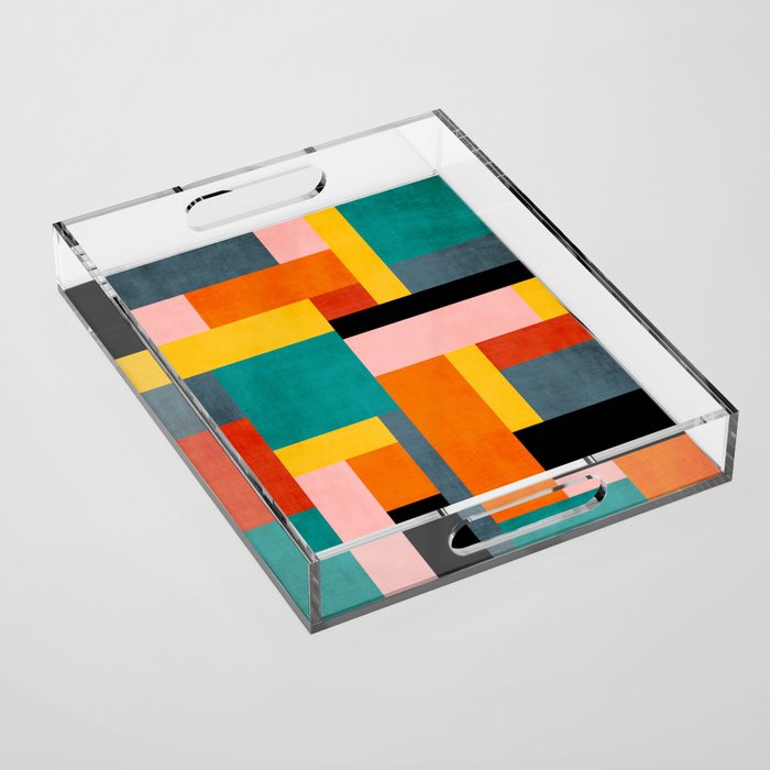 Colorful Geometric Modern Patchwork Design Acrylic Tray Gallery Image 1
