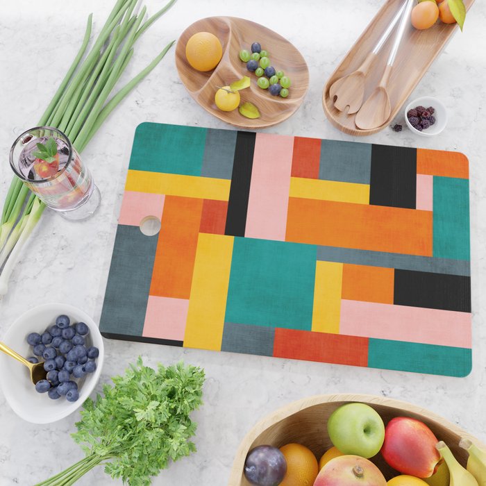 Colorful Geometric Modern Patchwork Design Cutting Board Gallery Image 2
