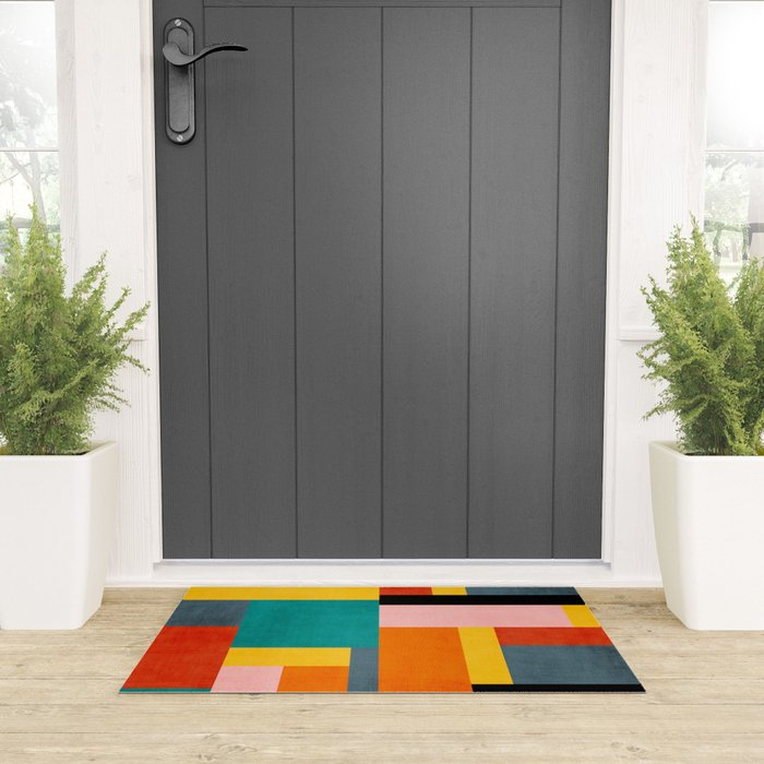 Colorful Geometric Modern Patchwork Design Welcome Mat Gallery Image 3