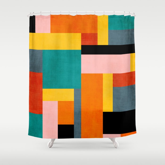 Colorful Geometric Modern Patchwork Design Shower Curtain Gallery Image 1
