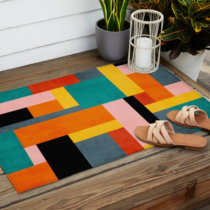 Colorful Geometric Modern Patchwork Design Outdoor Rug Gallery Image 2
