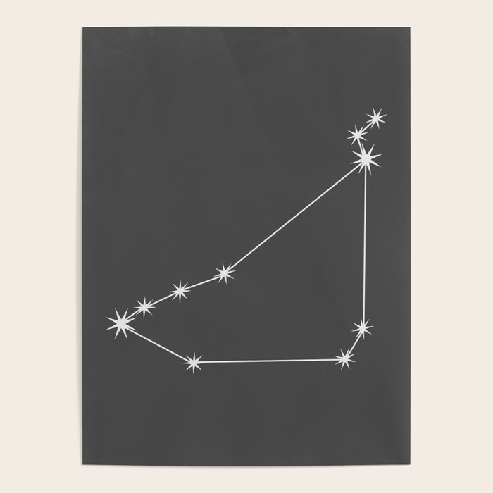 Capricorn Zodiac Star Constellation Line Art Grey Poster Gallery Image 1