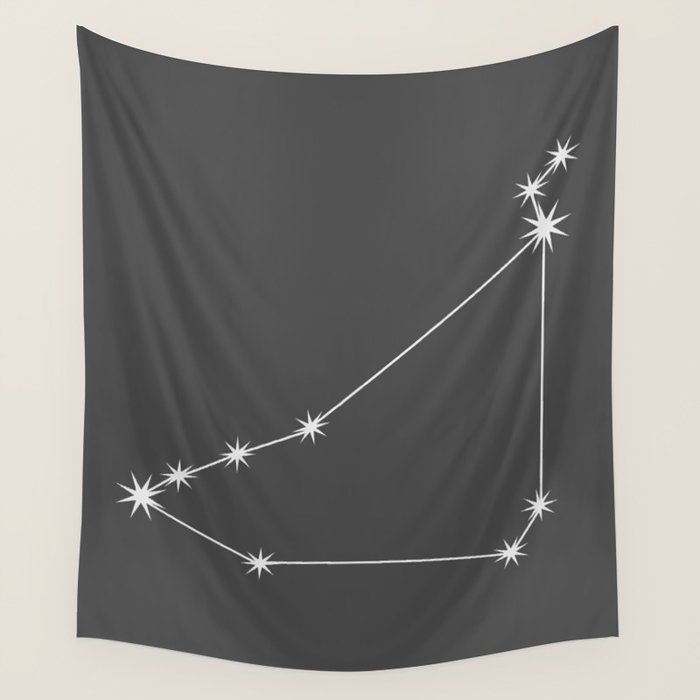 Capricorn Zodiac Star Constellation Line Art Grey Wall Tapestry Gallery Image 1
