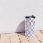 Lilac and white checkered Travel Mug Gallery Image 4