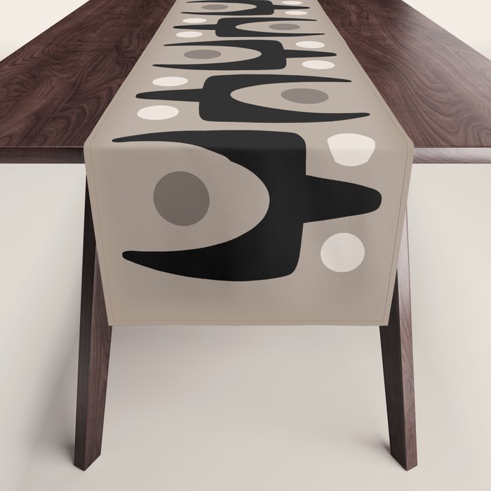 Mid Century Modern Abstract Pattern 755 Black and Beige Table Runner Gallery Image 1