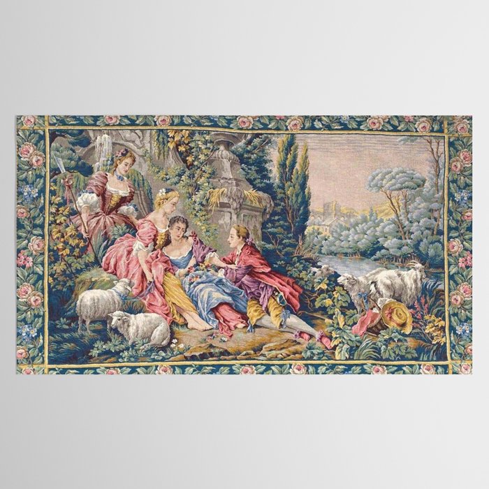 Antique Aubusson French Tapestry Romantic Garden Tablecloth Gallery Image 2