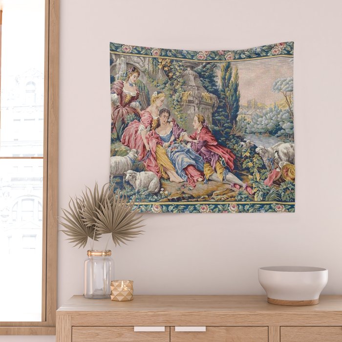 Antique Aubusson French Tapestry Romantic Garden Wall Tapestry Gallery Image 2
