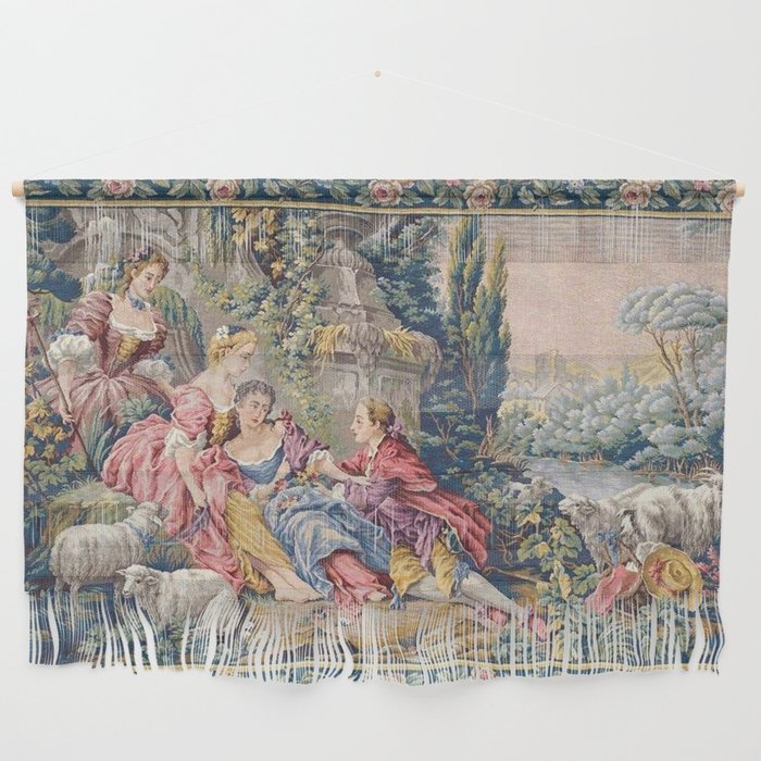 Antique Aubusson French Tapestry Romantic Garden Wall Hanging Gallery Image 1