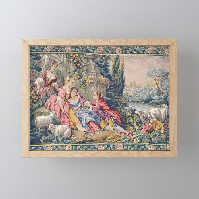 Antique Aubusson French Tapestry Romantic Garden Mini Art Print Gallery Image 1