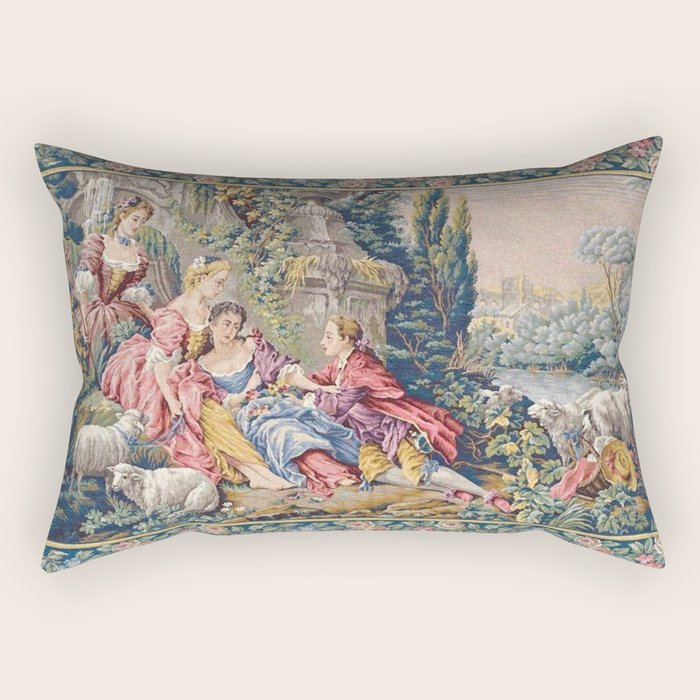 Antique Aubusson French Tapestry Romantic Garden Rectangular Pillow Gallery Image 2